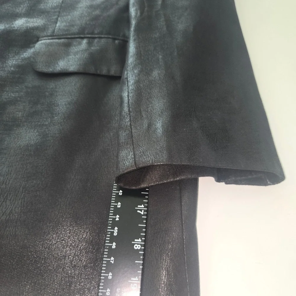 Andrew Fezza Mens Black Faux Leather Blazer Two Button Paisley Lined Jacket